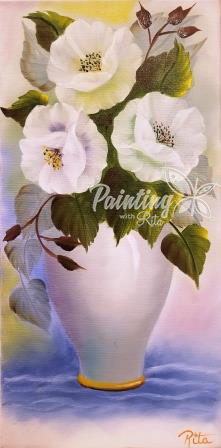 White Roses In Porcelain Vase